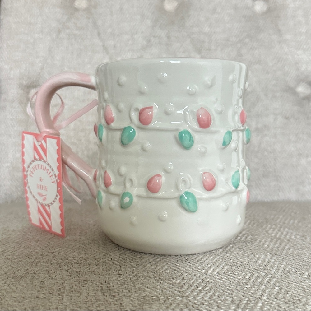 Peppermint and Pine Mug: Christmas Tree String Light Design